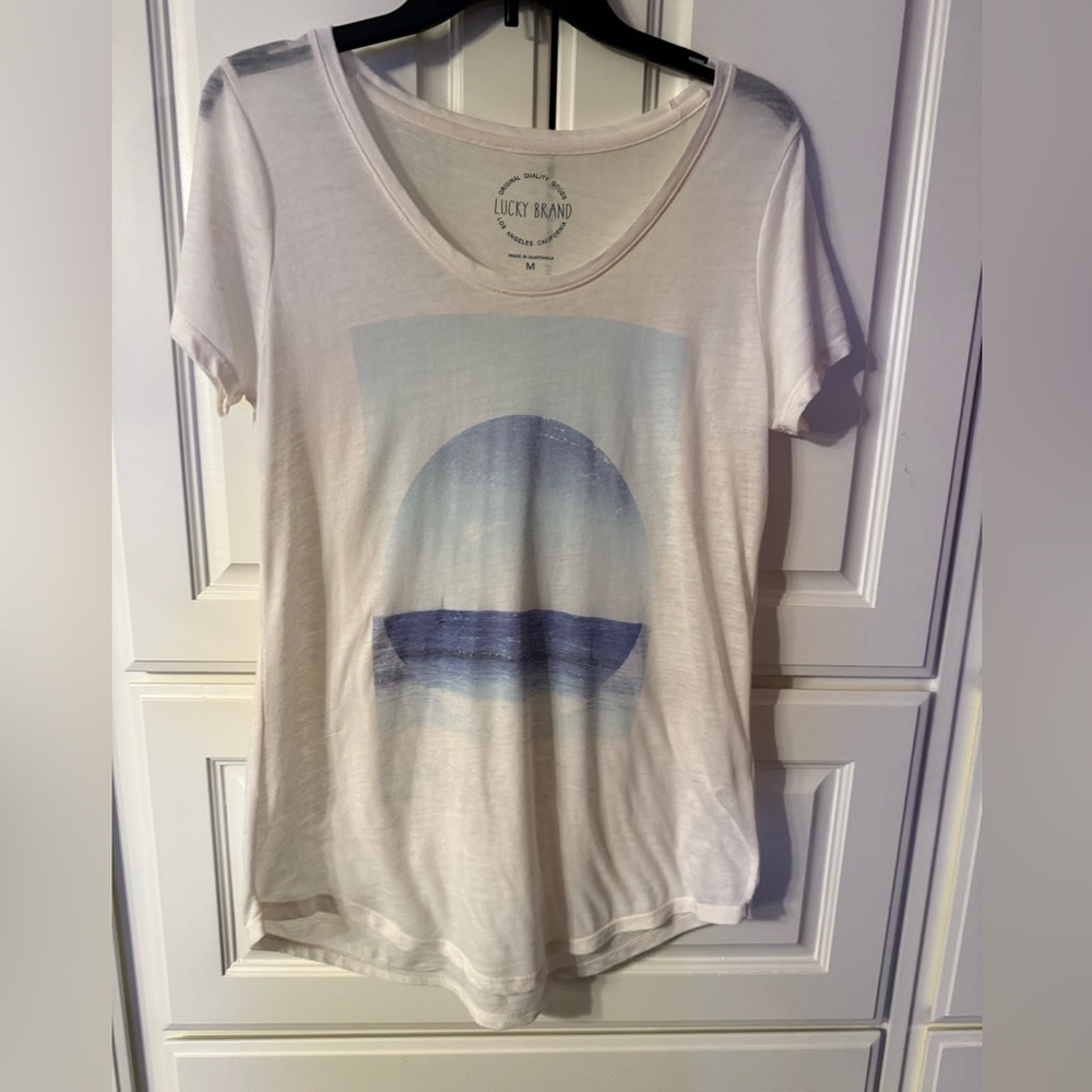 Lucky Brand White and Blue Graphic Tee